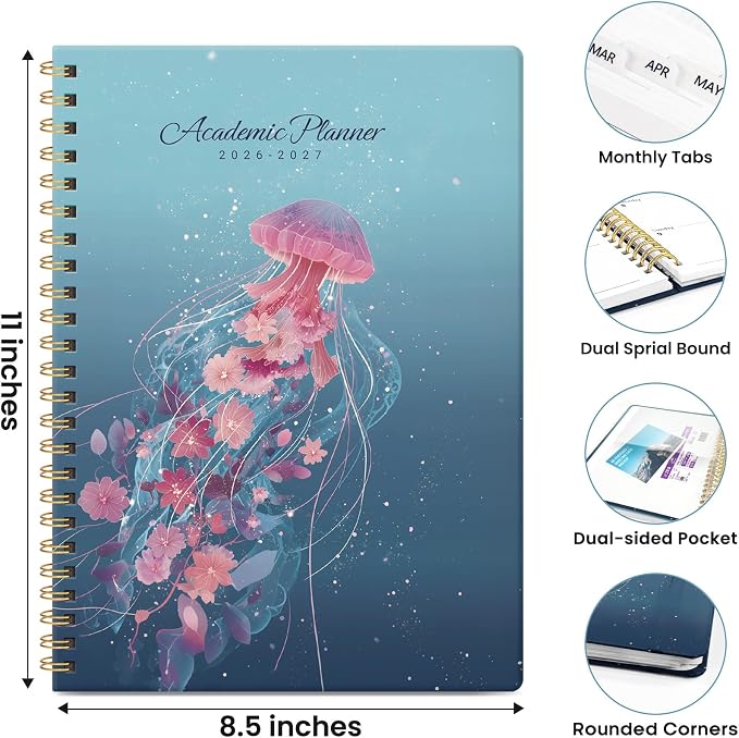 Planner 2026-2027, Academic Year Monthly & Weekly Planner Caledndar, July 2026 - June 2027, Hardcover Large Planning Agenda Book with Tabs for School Office Supplies, 8.5" x 11" - Lunar Drift