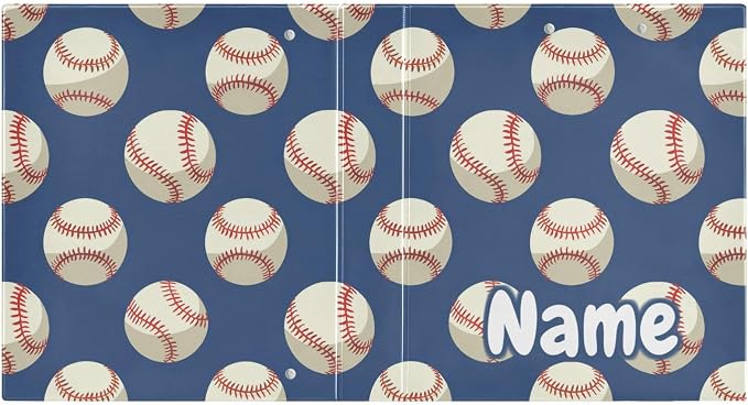 Custom 3 Ring Binder Baseballs Ball on Blue 1.5" Round Ring Binders Personalized Name View Binder with 200 Sheet for Kids School Supplies Women Men Office, 1 Pack
