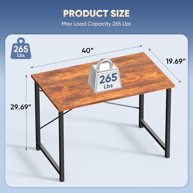 DUMOS 40 Inch Small Computer Desk, Gaming Desks for Home Office Bedroom | Modern Study Writing Work Table, Craft PC Desk Simple Workstation with Reinforcement Structure, Wood Brown