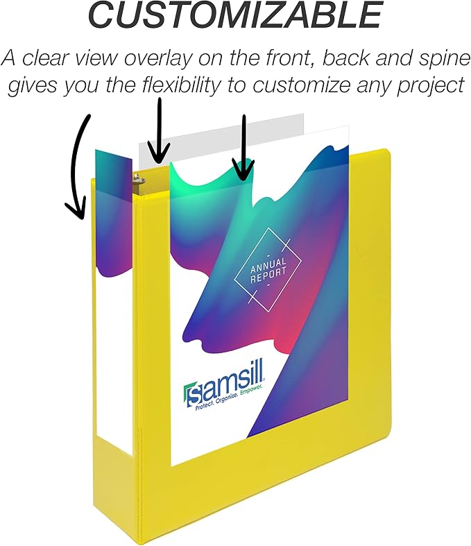 Samsill Durable 2 inch 3 Ring Binder, D Ring Binder, 100% Recycled Chipboard, Yellow, 4 Pack