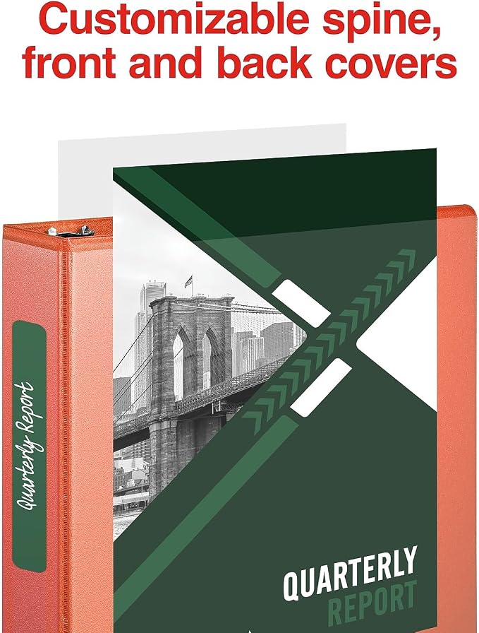 Staples Standard 2-Inch 3-Ring View Binder, Orange, 450 Sheets | Durable binder for office and school document organization and storage.