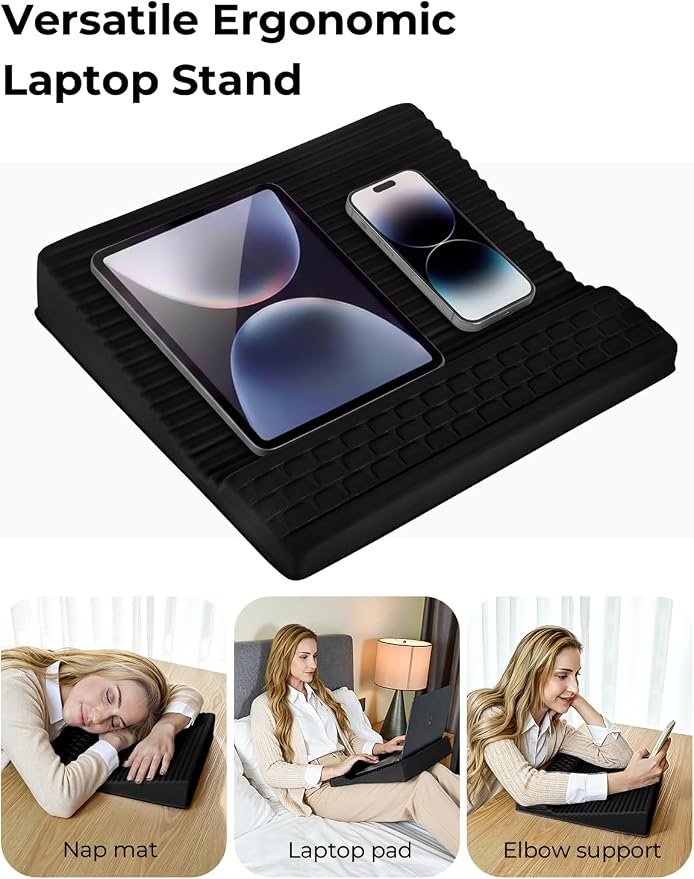 Adjustable Lap Desk with Wrist Rest, Reversible Laptop Stand | Cooling Grip Surface, Fits up to 17'' Laptop, Portable Lap Desk with Pillow Cushion, Computer Tray for Home Office, Black