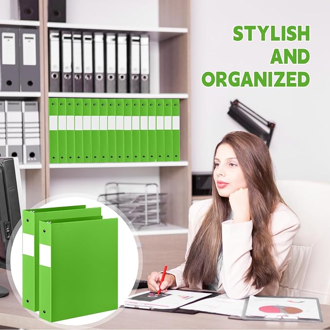 Henoyso 12 Pcs 1.5 Inch 3 Ring Binders, Letter Size,Lime Green | Binders Bulk, Holds 350 Sheets, Round Rings, Durable Flexible PP Plastic Covers, Pockets Labels, School Office Supplies