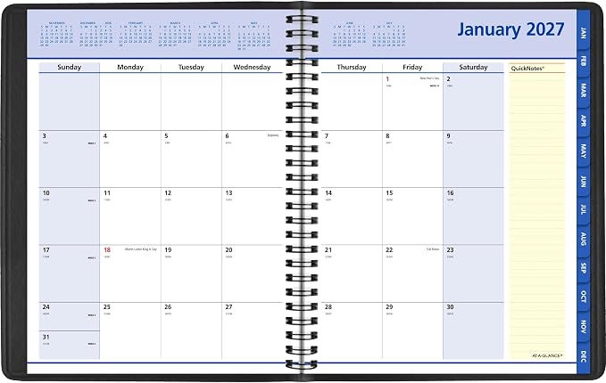 AT-A-GLANCE 2027 Planner, Monthly, 7" x 8.75", QuickNotes, Black (76080527)