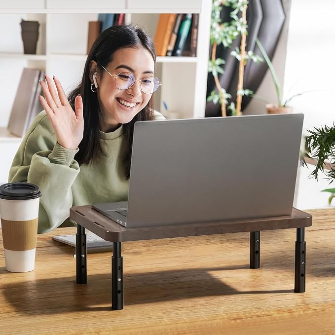WALI Plastic Computer Monitor Stand with Storage, Adjustable Laptop Riser | Laptop Riser with Airflow Vents, Desk Organizer for Computer, Printer, Notebook (PTT002-C), 1 Pack, Brown