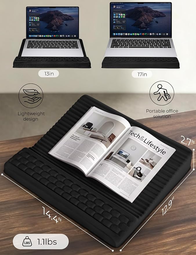 Adjustable Lap Desk with Wrist Rest, Reversible Laptop Stand | Cooling Grip Surface, Fits up to 17'' Laptop, Portable Lap Desk with Pillow Cushion, Computer Tray for Home Office, Black