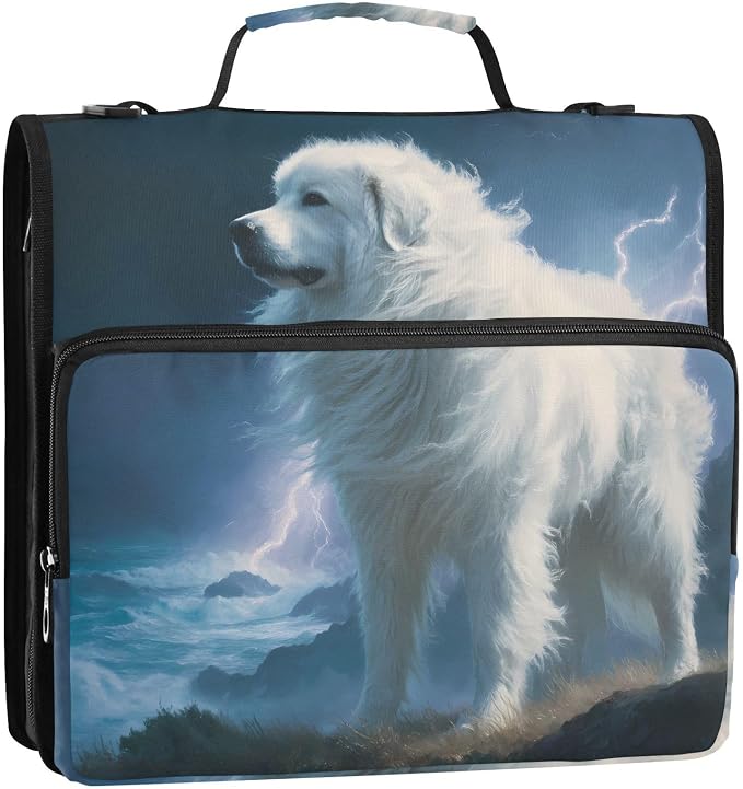 Great Pyrenees Dog 3 Ring Binder Bag 1.5 inch Binder Organizer with Zipper Shoulder Strap 500 Sheet Documents Storage for School Office