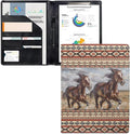 Dreaweet Southwestern Portfolio Binder Leather Padfolio for Women Men Aztec Tribal Horse Portfolio Folder for Documents Resume,Letter/A4 Size Clipboard,Business Card Holders Organizer