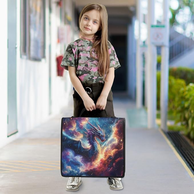 3 Ring Zipper Binder with Shoulder Strap Dragon Galaxy Purple Space 2 Inch Zippered Binder Bag 500 Sheet Capacity Multi Pockets for School Supplies