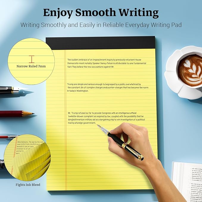Yellow Legal Pad, 8.5 x 11 College Ruled Notepad, 12 Pack Legal Notepads 8.5 x 11 Writing Pads, 30 Sheets Per Note Pad, Micro Perforated Lined Paper 8.5 x 11 for Work Study Daily Note Taking List