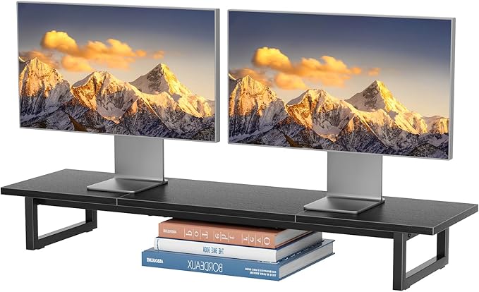 Simple Trending 38" Dual Monitor Stand Riser, Desk Organizer, Black | Laptop & Printer Stand, for 2 Monitors, Wood and Steel, Ergonomic Support, Easy Setup, Home Office Desk, 38"W x 10.25"D x 5"H