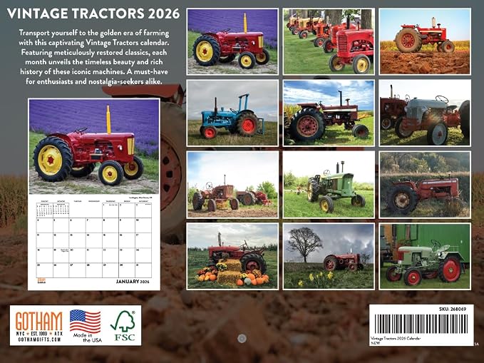 Vintage Farm Antique Tractor Calendar 2026 Monthly Wall Calender 12 Month Tractors Gifts For Farm Lovers | American Made In The USA