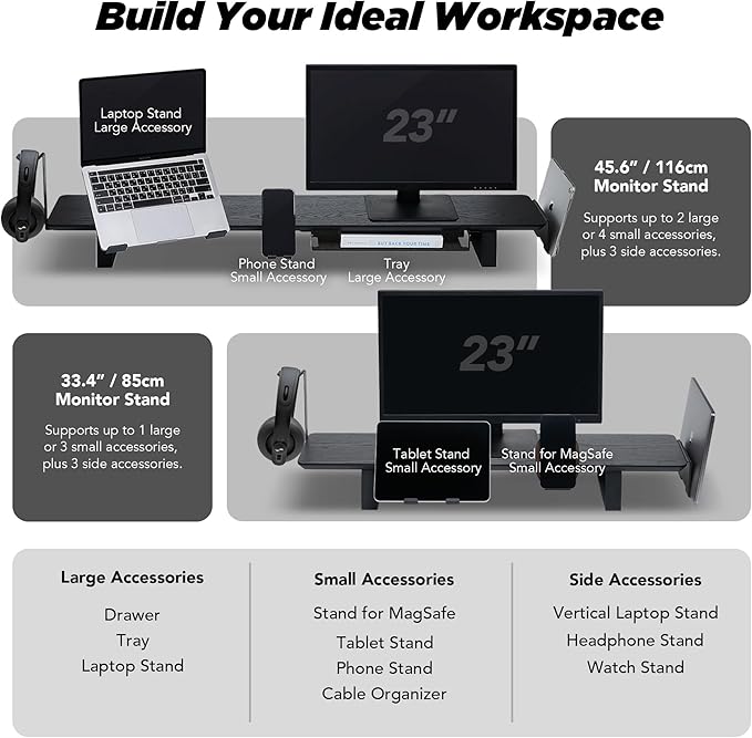 ULTRARM Moodular Add-ons Storage Tray [Accessory Only - Requires Moodular Wooden Monitor Stand Slide Rails for Use] Black MSA-TR