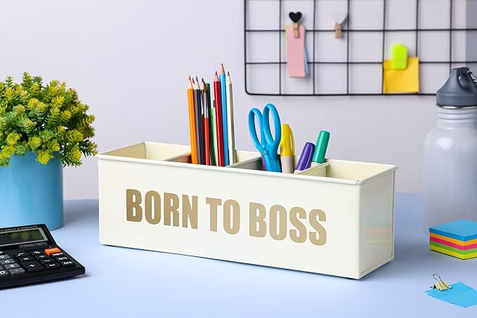 DUDKI Home Present Desk Organiser 4 compartments Decorative Pen Pencil holder/Vanity Kit/Travel Box/Makeup Box/Cosmetic Box/Storage Box/knife Holder/Spoon Holder-Gift Office Desk Décor