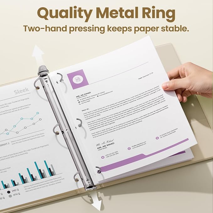 SUNEE 3 Ring Binder 1 Inch 4 Pack, Clear View Binder Three Ring PVC-Free (Fit 8.5x11 Inches) for School or Office Supplies, Neutral Aesthetic