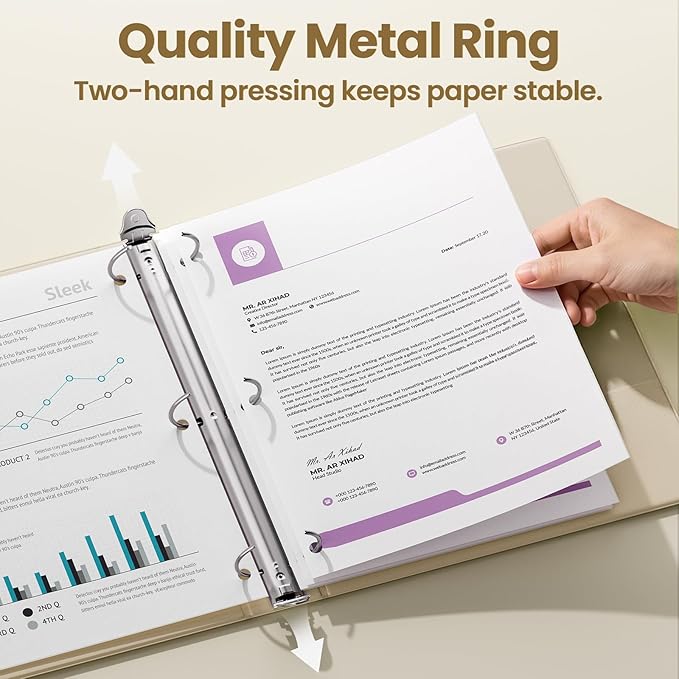 SUNEE 3 Ring Binder 2 Inch 4 Pack, Clear View Binder Three Ring PVC-Free (Fit 8.5x11 Inches) for School or Office Supplies, Neutral Aesthetic