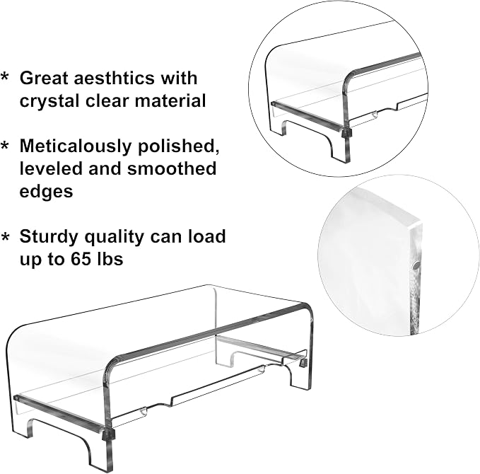 AMT 2 Tier 5.7 Inch High Acrylic Laptop Monitor Stand & Computer Riser with Cat Keyboard Protector, Space-Saving Design, Extra Storage, Clear Shelf - Ideal for Monitors, Laptops, Printers, Desktop