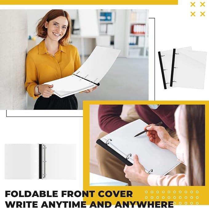 Henoyso 6 Pcs 1 Inch Telescoping 3 Ring Binder with Expandable Telescoping Spine 200 Sheets Capacity with Clear Front Cover 3 Round Rings Flexible Plastic Notebook Binder for School, Office(White)