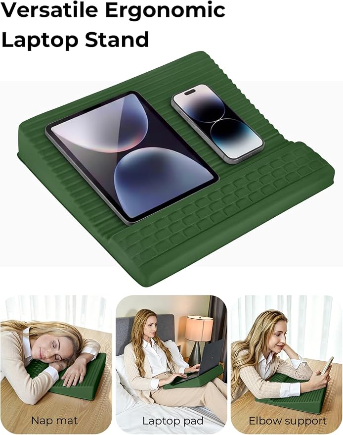 Adjustable Lap Desk with Wrist Rest, Reversible Laptop Stand | Cooling Grip Surface, Fits up to 17'' Laptop, Portable Lap Desk with Pillow Cushion,Computer Tray for Home Office,Grass Green