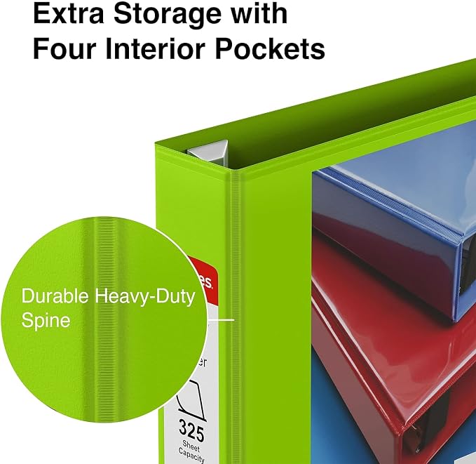 Staples Heavy-Duty 1.5-Inch D-Ring View Binder, Reinforced Spine, Holds Up to 350 Sheets, Chartreuse, for Office & School