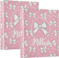 Cute Bows 3 Ring Binder with Clipboard Round Ring Binders Polka Dots Pink Personalized Binder 3 Interior Clear Pockets for Office Supplies 2 Pack