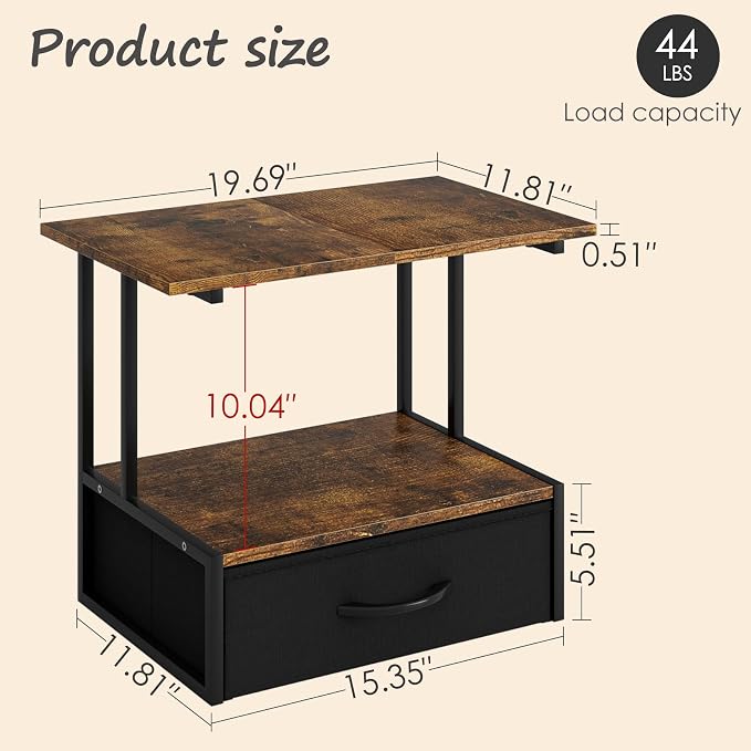 Masupu Printer Stand for Desk, Printer Table with Fabric Storage Drawer, 2 Tier Desktop Shelf, Multi-Purpose Desk Organizer for Home Office, 3D Printer, Fax Machine, Scanner, Rustic Brown