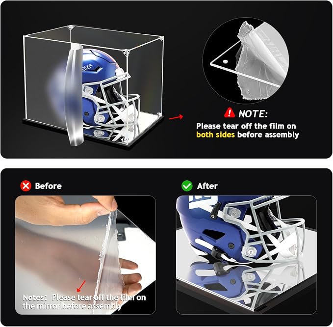 KOLIPI Mini Football Helmet Display Case, Acrylic Box 8.3x6.3x7.1 in | NFL Helmet Display Case for Mini Helmets, Mirror Base, Dustproof Protection, Stable and Stackable, Assembly Required
