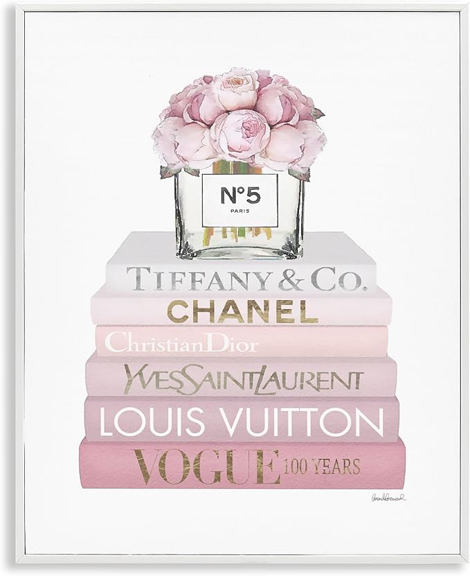 Stupell Industries 'Pink Rose Bouquet Bookstack', Framed Giclee Art, White, 24 x 30 Inches, Easy to Hang and Sturdy, Made in USA, by Amanda Greenwood | Stupell Industries · By Amanda Greenwood · Ready to hang · Great for bedroom or office · Made in USA