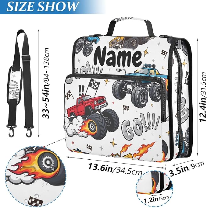 Custom Truck Racing Car Flag 3 Ring Binder Bag 1.5 inch Personalized Name Binder Organizer 500 Sheet Documents Storage for School Office