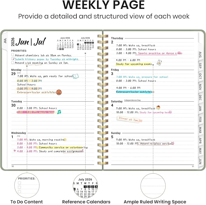 Taja Planner 2026-2027, Jul 2026-Jun 2027 Monthly & Weekly Calendar Book | 8.5" x 11", Hardcover Academic Calendar with Tabs, Teacher Student Agenda Book for School Office Supplies - Green