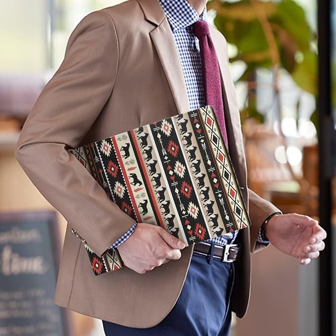 Dreaweet Aztec Ethnic Tribal Horse Pattern Portfolio Leather Padfolio Binder Interview Resume Portfolio Folder Business Card Holder Organizer Letter Size Writing Pad