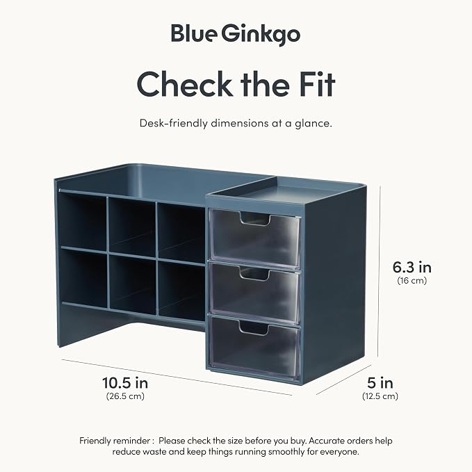 Blue Ginkgo Stackable Desk & Pen Organizer, Blue, Made in Korea | Multi-Compartment. 3 Drawers. Easy Access.