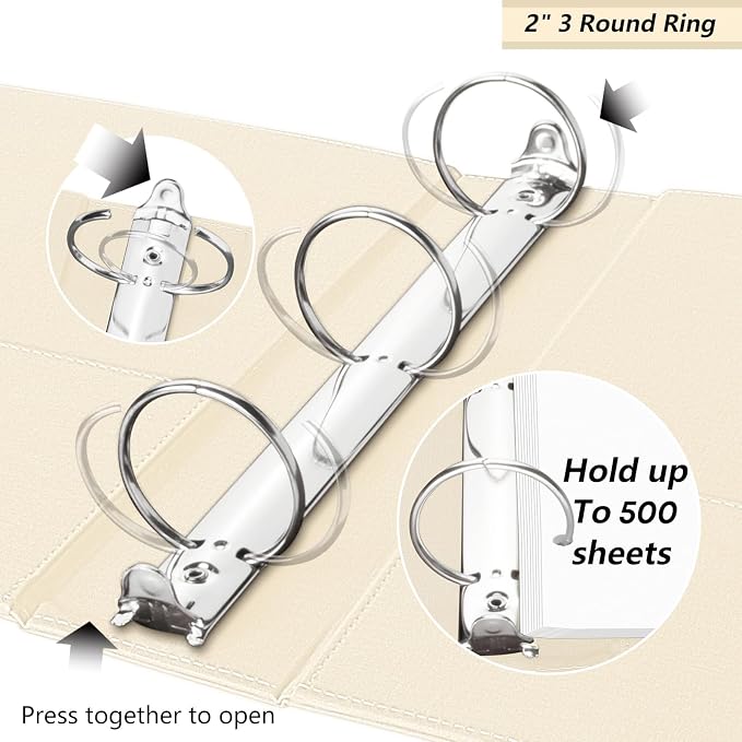2 Inch 3 Ring Linen Binder Organizer, BVSSX Three Ring Binders with Clipboard, Plastic Folder, 5-Tabs Pocket Dividers with Sticker Labels, Pen Loop, Elastic Strap (Tulip, Letter Size)