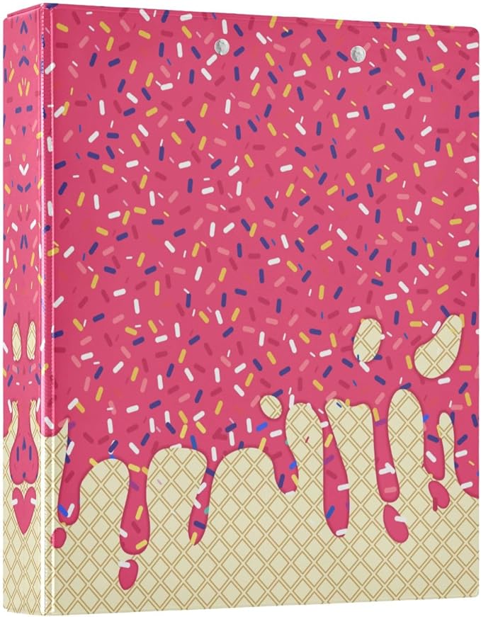 3 Ring Binder Red Ice Cream Print 1.5" Round Ring Binders View Binder with 200 Sheet for Kids School Supplies Women Men Office, 1 Pack