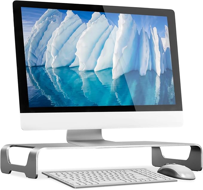 Mount-It! Aluminum 15.7" Monitor Stand for iMac | Wide unibody metal riser with keyboard storage, universal organizer for PC, iMac, laptop.