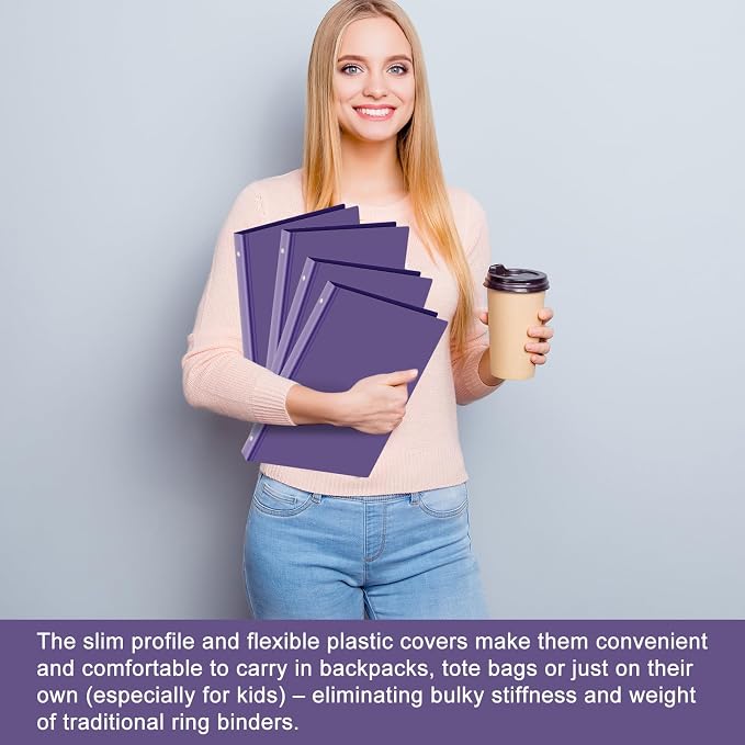 Fulmoon 12 Pcs Economy View 3 Ring Plastic Binder 12.2 x 9.8 Inch Plastic Round Ring Binders with Pockets Notebinder for Meetings for Home, Office, School(Purple, 1 Inch)