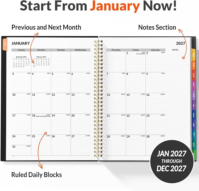 SUNEE 2027 Appointment Book, Quarter-Hourly,Weekly Planner, 8.5"x11", Black