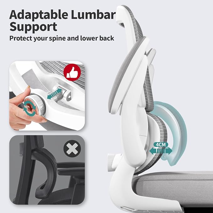 TRALT Office Chair - Ergonomic Desk Chair with Adjustable Lumbar Support, Mesh Computer Chair, Executive Chair for Home Office Comfortable Lumbar Support (1, White)