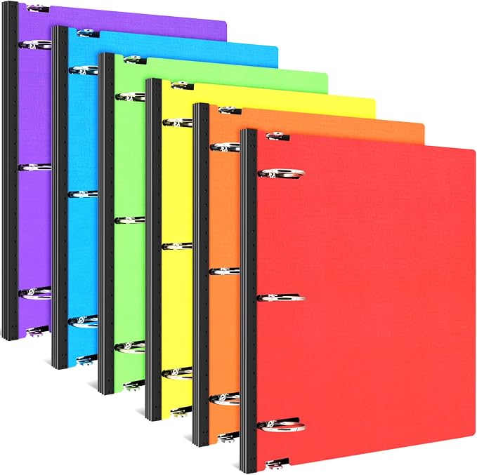 INFUN 1.5 Inch Telescoping 3 Ring Binder, 6 Pack– Portable Plastic Binder with Telescoping Spine, Holds 8.5" x 11" Paper, Assorted Colors–Perfect for School, Office & Home