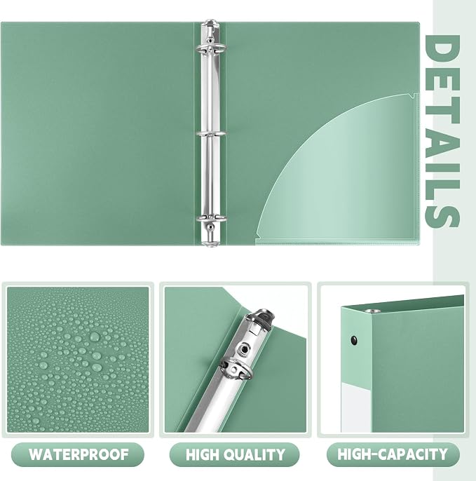 Henoyso 48 Pack 1 Inch 3 Ring Plastic Binders, Bulk Flexible PP Binders for Classroom & School Supplies, Letter Size 8.5 x 11, Holds 240 Sheets with Interior Pocket (Sage Green)