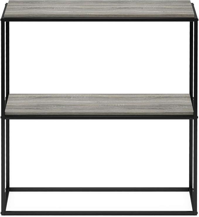 Furinno Moretti 2-Tier Metal Frame Storage Shelves, French Oak Grey | Easy Assembly, Stackable, Rectangular, Book Shelf, Display Shelf, for Organization, Living Room, Garage, Home Office