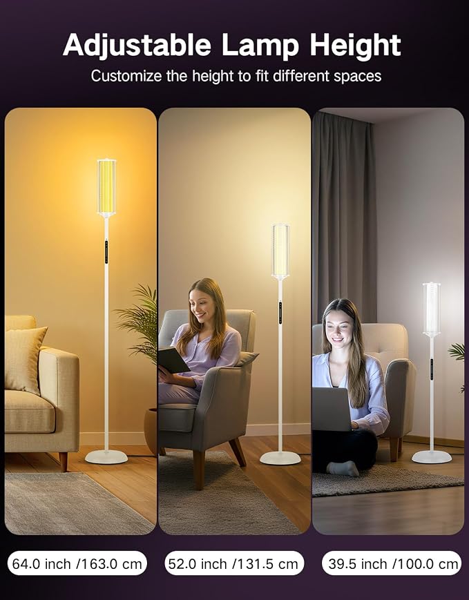 OUTON Corner Floor Lamp with Remote, Touch & App Control, RGB Color Changing Standing Lamp with 32 Modes, 360 Lighting, 3 Color Temperatures, Dimmable 66 in Tall Lamp for Living Room,White Glass