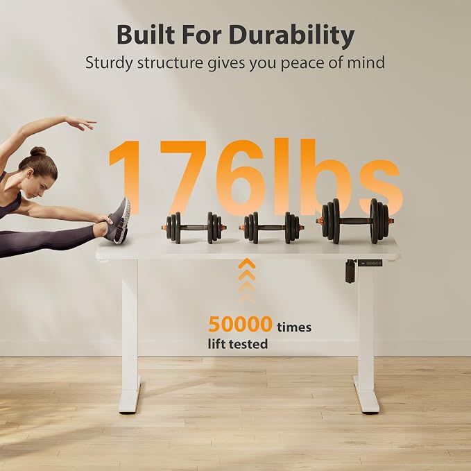 Cubiker Standing Desk, 40x24 Inches Sit Stand Home Office Desk, Electric Stand up Desk, Adjustable Desk with Splice Board, White Frame/White Top