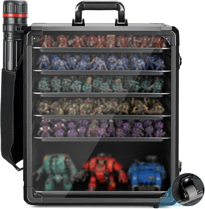 ONULISS Miniature Carrying Case with Side Mesh Pouch 6 Trays (X-Large Size) | Miniature Storage & Transport Case - Aluminum Alloy Frame & 6 Metal Trays for Display Figure Collectibles 15.9” x 12.9” x 18”