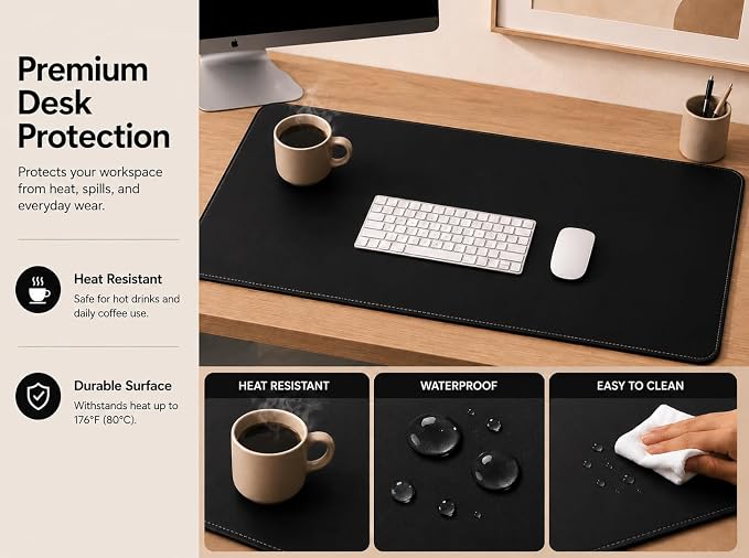 AFIING Cork Desk Mat, Black,23.6" x 13.7", Desk Pad Protector | Dual-Sided Cork & PU Leather, Waterproof, Non-Slip for Mouse, Writing, Home Office& Laptop