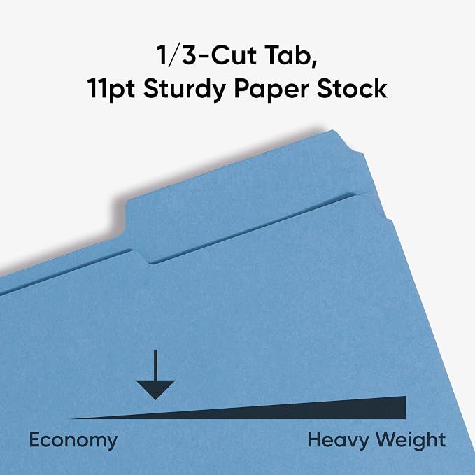 Smead Fastener File Folders, Reinforced 1/3-Cut Tabs, 2 Fasteners, Letter Size, Blue, 50 per Box (12040)