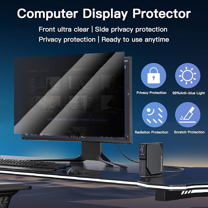2 Pack Magnetic Hanging Computer Privacy Screen 32 Inch for 16:9 Widescreen Monitor, Removable Privacy Screen Anti Glare Blue Light Computer Screen Shield, Anti-Scratch 32 in Protector Film
