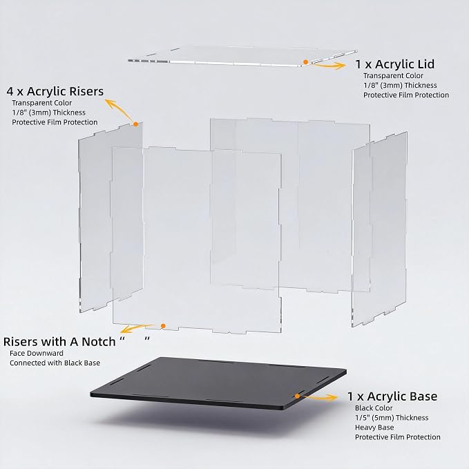 Large Acrylic Display Case, Clear Acrylic Display Box with Matte Base, Dustproof Collectible Storage Cases, DIY Easy Assembly Showcase for Figures, Models, Collectibles, 14 x 5 x 5 inch