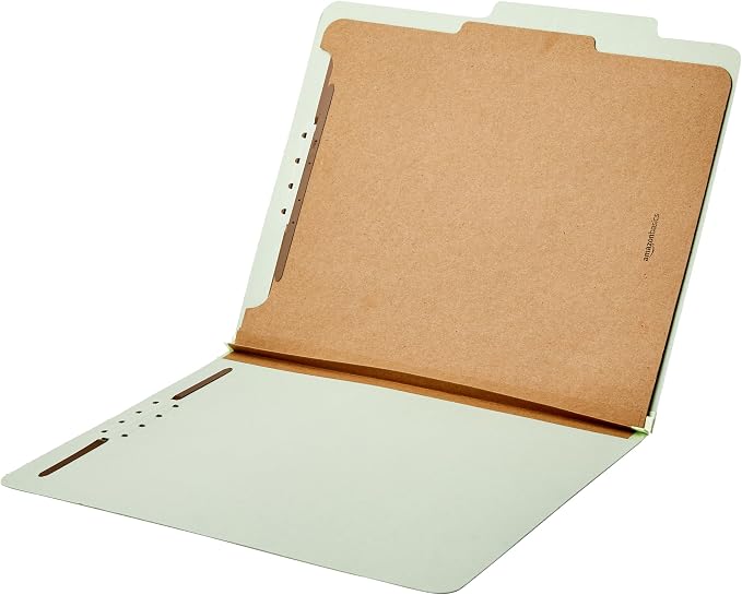 Amazon Basics Classification File Folders, 1 Divider, 2-Inch Embedded Fasteners, Letter Size for Documents, Light Green, 10-Pack