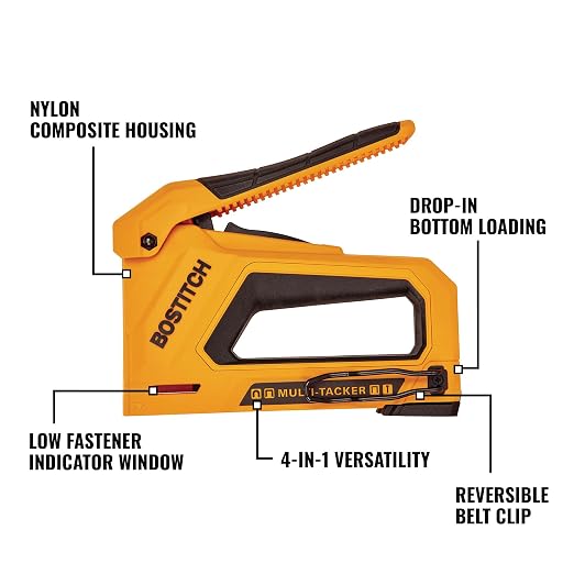 BOSTITCH Heavy Duty Staple Gun, Manual 4 in 1 Flyweight Squeeze Tacker (BTHT80277)